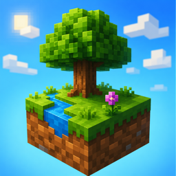 a classic voxel oak tree on a grass block